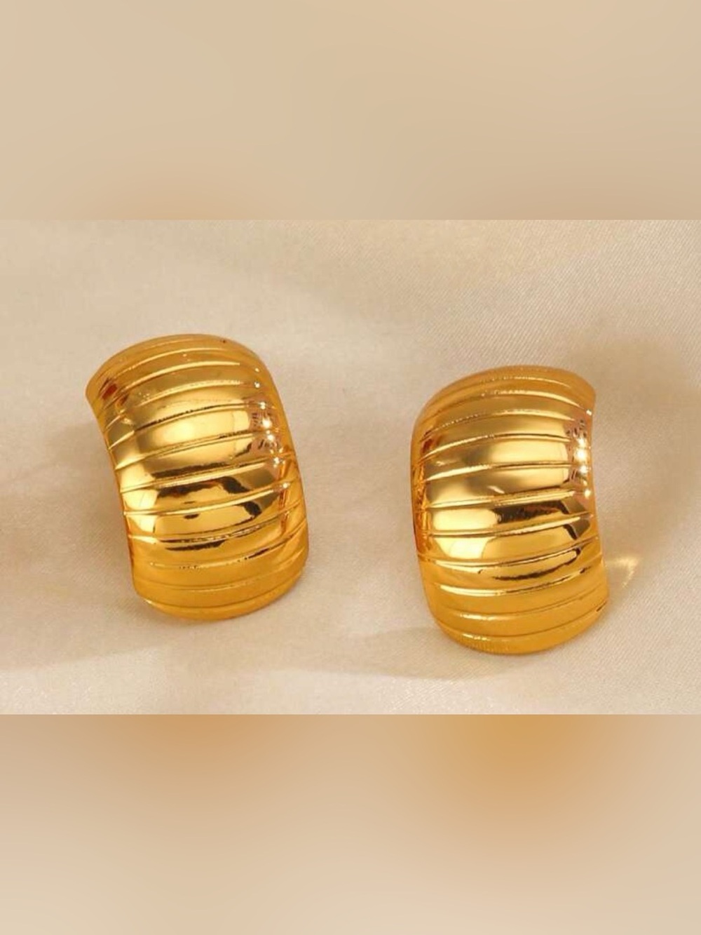 Gold Ribbed Dome Clip-On Earrings - Women's Jewelry